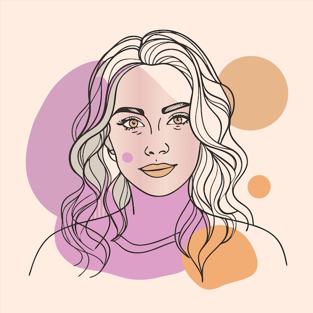 a drawing of a woman with long hair and a pink shirt with a pink and orange pattern