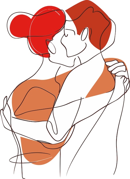 Vector a drawing of a woman with a man in a dress hugging her