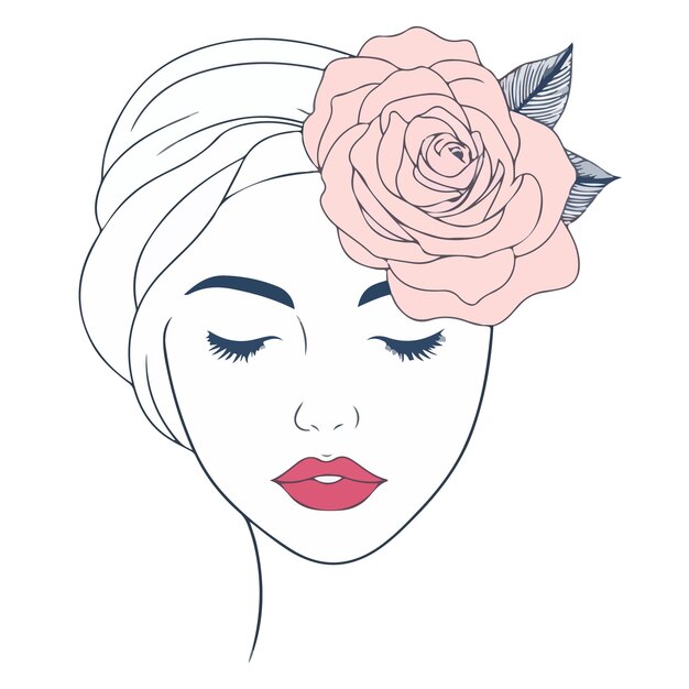 Vector a drawing of a woman with a pink flower in her hair