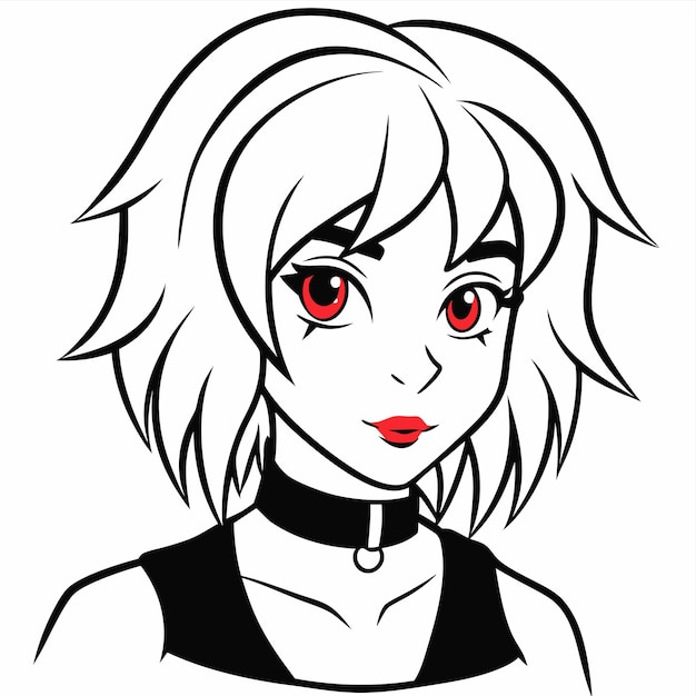 Vector a drawing of a woman with red eyes and a black collar that says  the red eyes