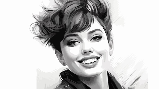 a drawing of a woman with short hair and a smile