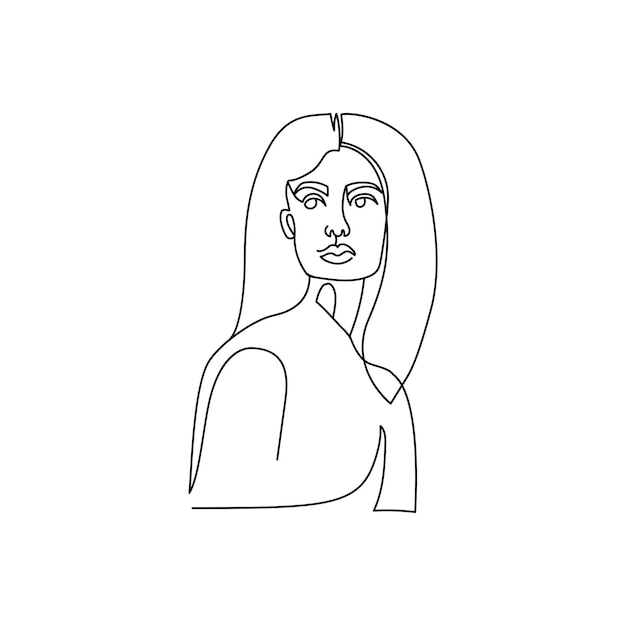 Drawing of a womans face in a minimalist line style fashion illustration for cosmetics continuous li