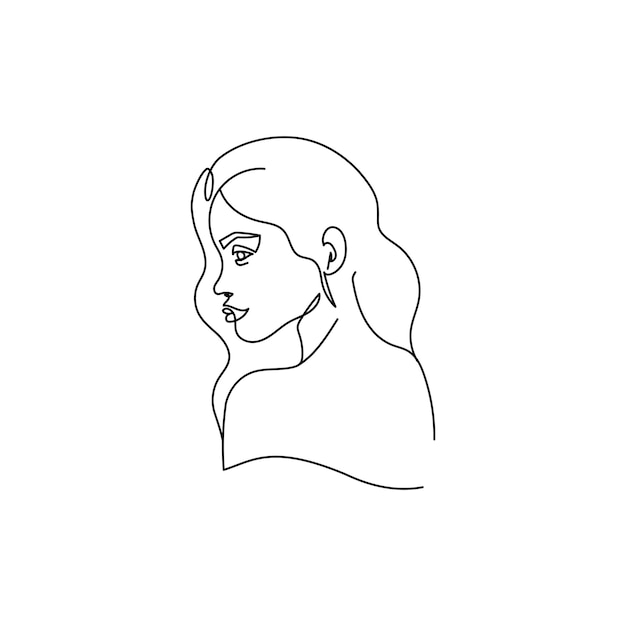 Drawing of a womans face in a minimalist line style fashion illustration for cosmetics continuous li