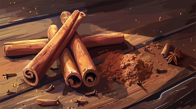 Vector a drawing of a wooden log with a bunch of wooden sticks on it