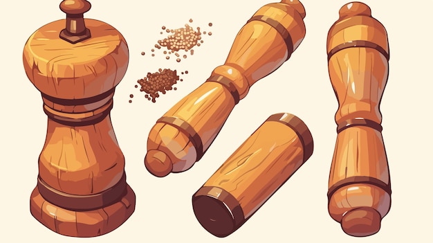 a drawing of a wooden piece of wood with a few spices and a few other pieces