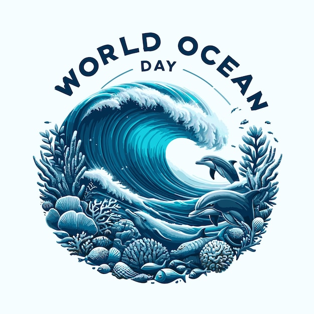 a drawing of a world ocean with a wave in the background