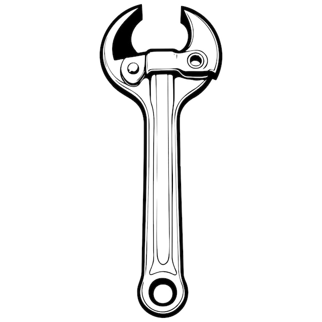 Vector drawing wrench monochrome hand drawn line illustration transpiderarent background