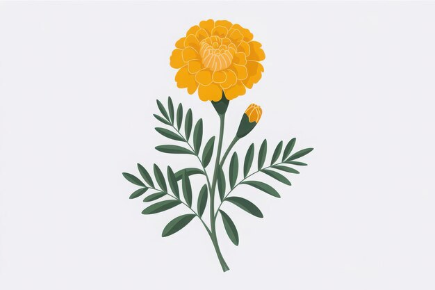 Vector a drawing of a yellow flower with green leaves