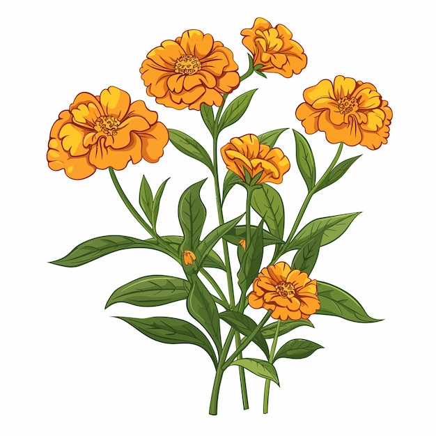 Vector a drawing of yellow flowers with green leaves and leaves