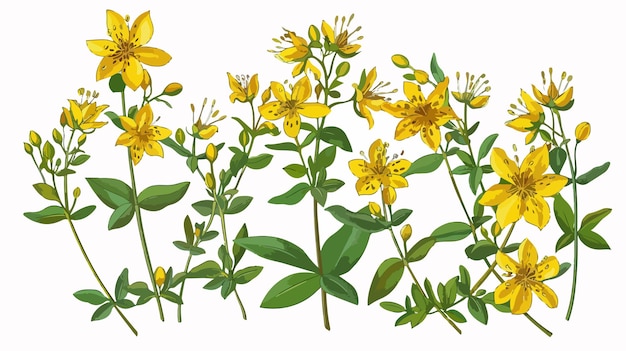 Vector a drawing of yellow flowers with green leaves and yellow flowers