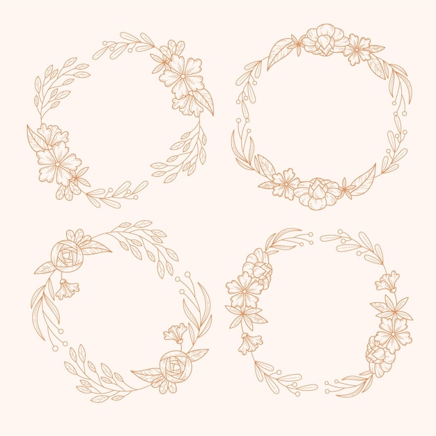 Drawn beautiful floral wreath collection