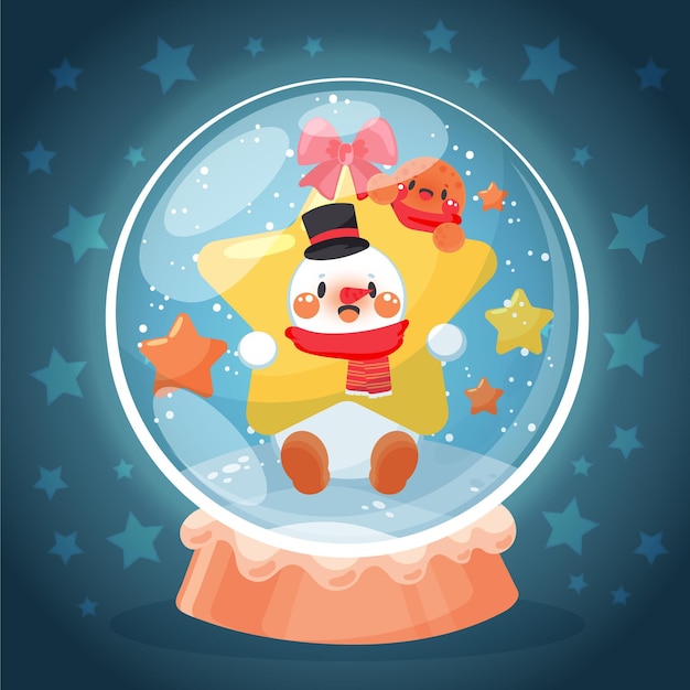 Drawn christmas snowball globe with snowman