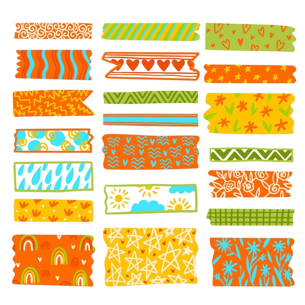 Vector drawn lovely washi tapes pack