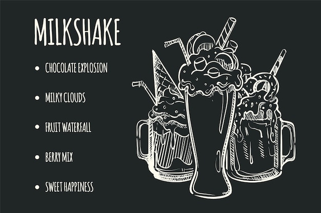 Drawn sketch menu of milk freakhakes