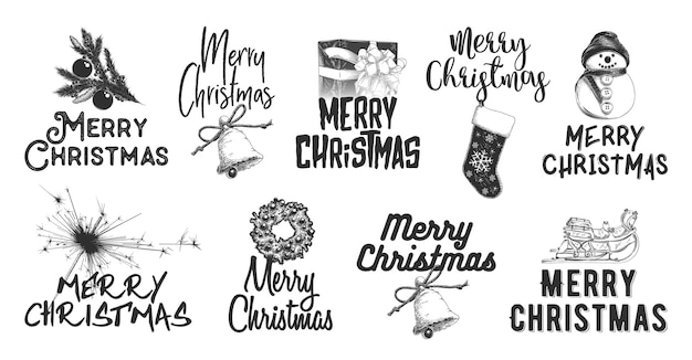 Drawn sketch set Christmas and New Year holiday