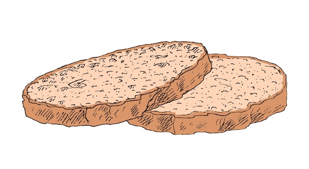 Drawn sliced bread on a white background