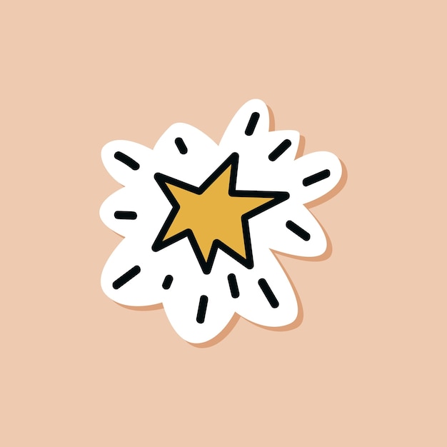 Drawn sticker doodle yellow shining star Isolated sticker of cartoon star