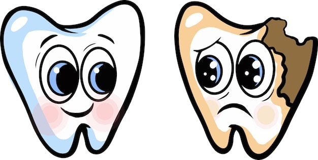 Drawn teeth a healthy tooth looks at a sick crying tooth with caries Dental health World Dentists