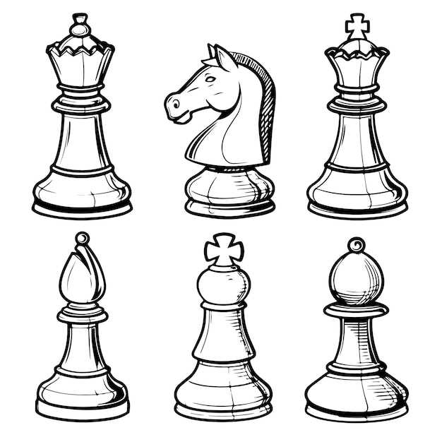 Vector drawn vector art of cute cartoon of set chess