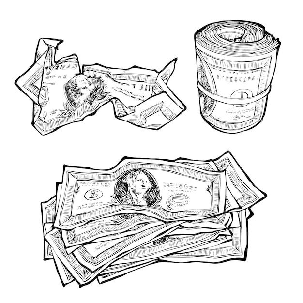 Drawn vector illustration Doodle design elements Finance payments banks cash