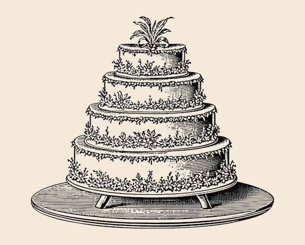 Vector drawn vintage cake sketch illustration engraved style