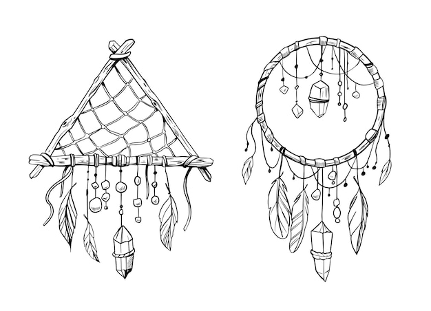 Dream Catcher. Vector outline illustration