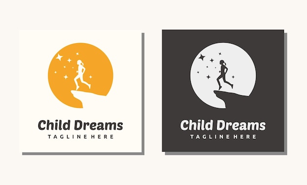 Dream child play in the moon and star logo design inspiration