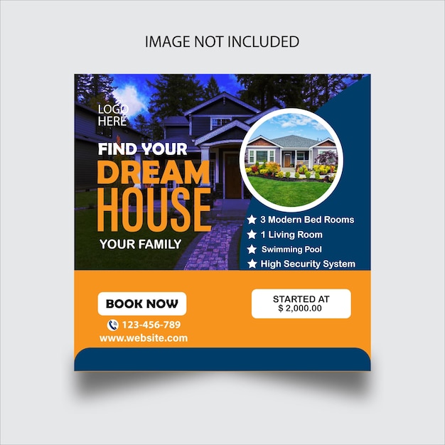 Dream house for social media post template design