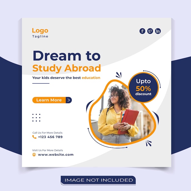 Dream to study abroad social media post template