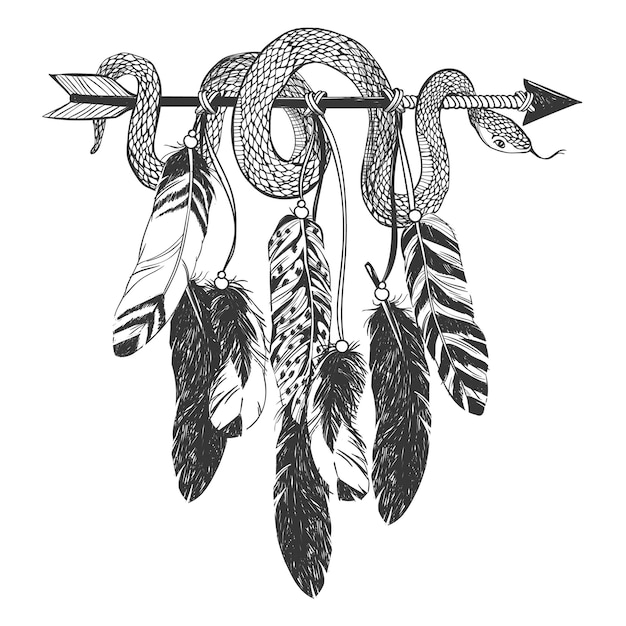 Dreamcatcher with arrow feathers and snake