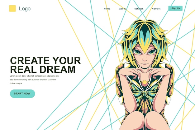 dreamer anime girl landing page template