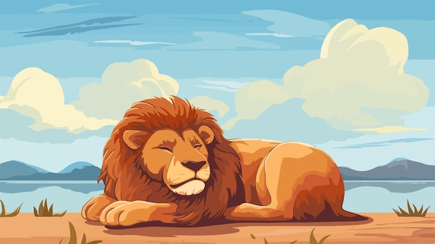 Vector dreaming lion cartoon illustration