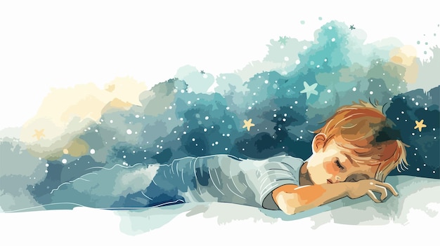 Dreaming Little Guy in Mixed Media Handdrawn Vector Illustration