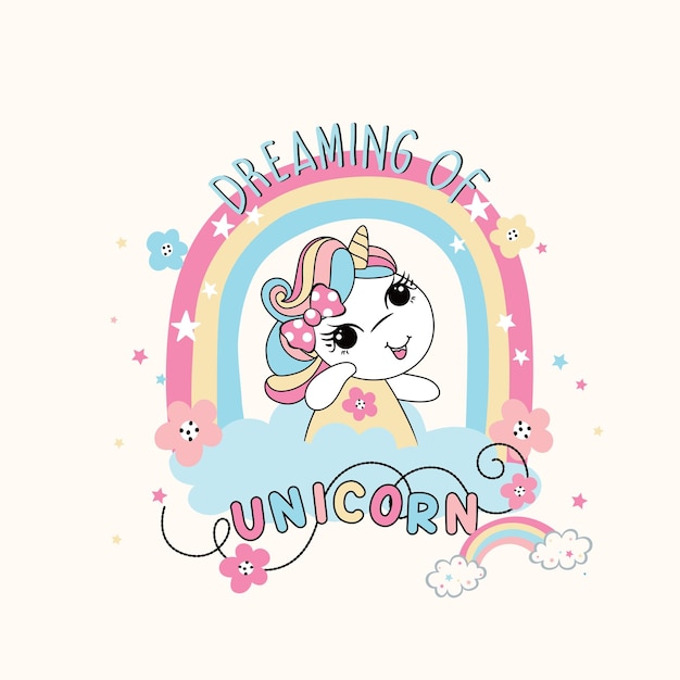 Dreaming of unicorn vector illustration