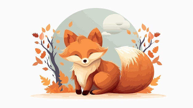 Vector dreamy autumn fox cartoon vector illustration isolated