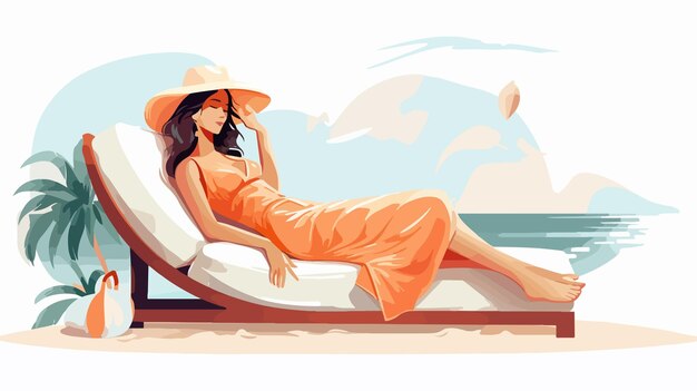 Vector dreamy female character relaxing on sofa professional stock photo