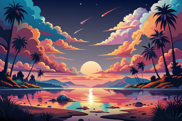 dreamy sunset reflections vector graphics illustration EPS source file format lossless scaling icon