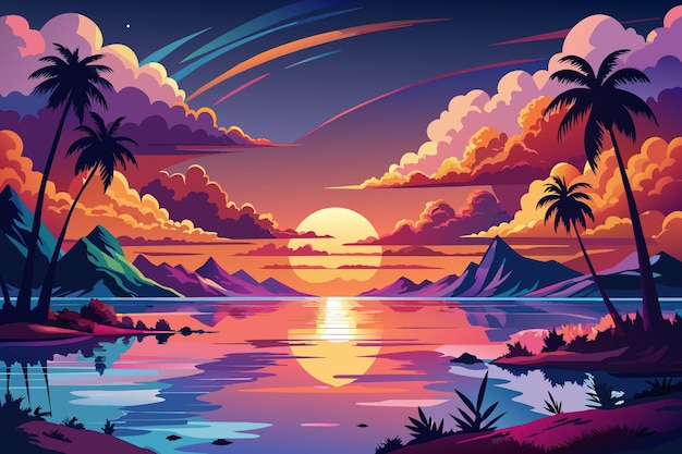 dreamy sunset reflections vector graphics illustration EPS source file format lossless scaling icon