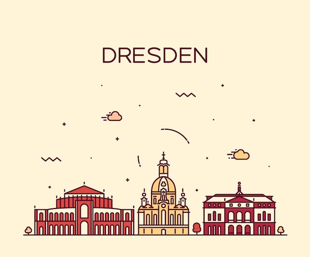 Dresden skyline, detailed silhouette. Trendy vector illustration, linear style