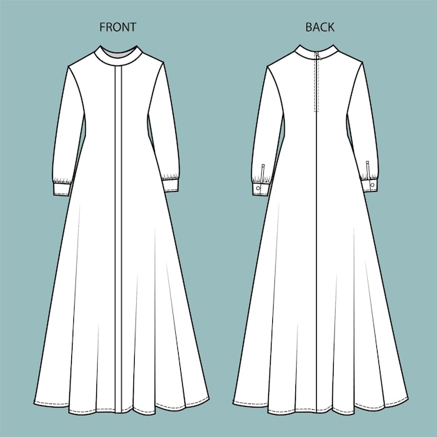 dress front and back view. dress fashion flat template.