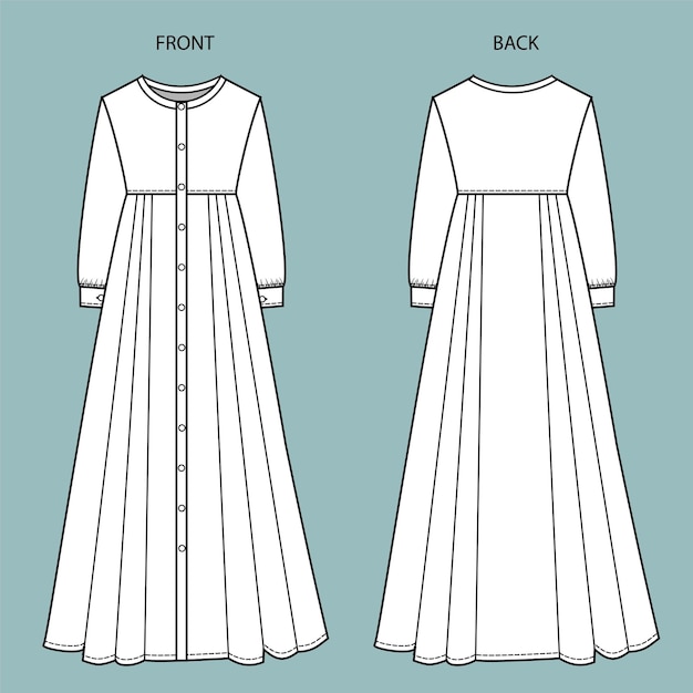 dress front and back view isolated on blue