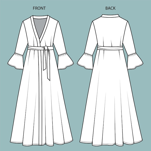 dress front and back view isolated on blue