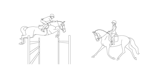 Dressage and show jumping a simple outline for coloring book