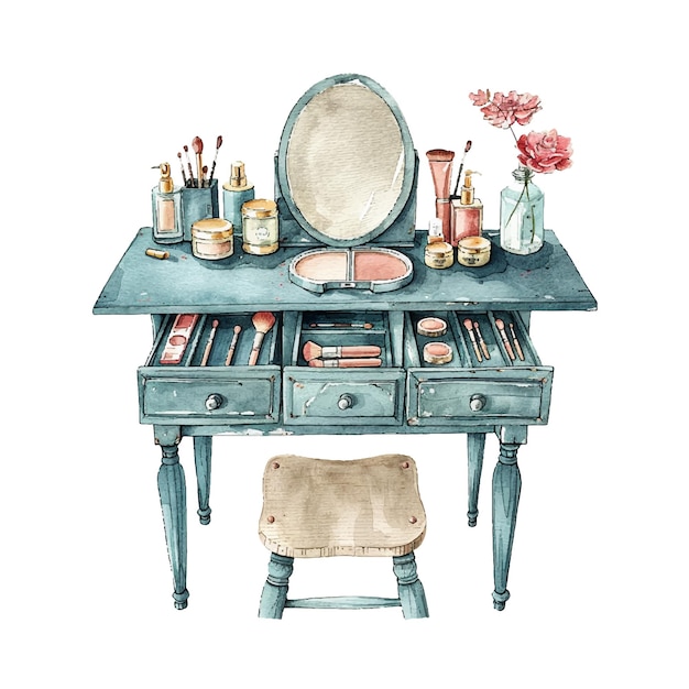 dressing table makeup vector illustration in watercolour style