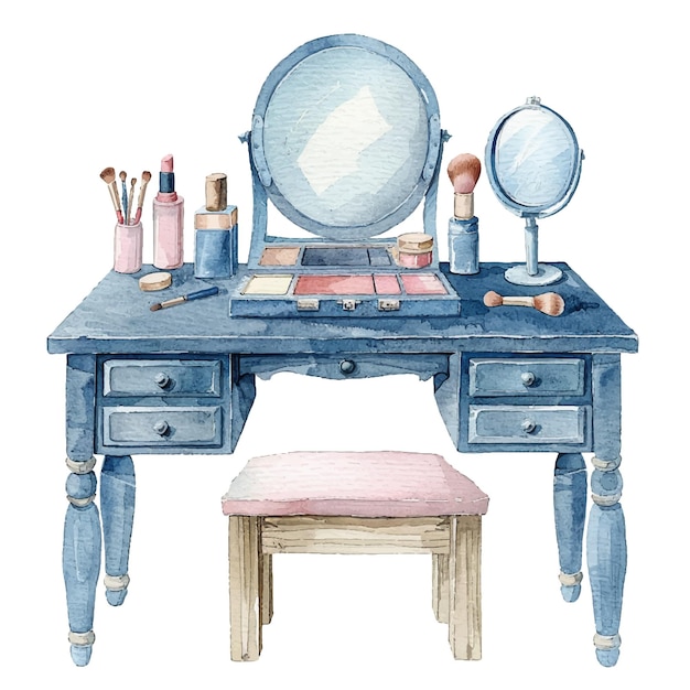 dressing table makeup vector illustration in watercolour style