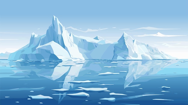 Drifting icebergs Antarctic rocks panorama Arctic glacier landscape Northern waters with floating ice pieces Global warming Frozen chunks melting Cold ocean