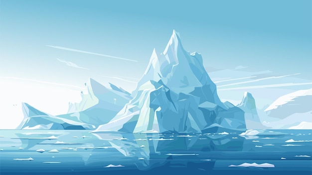 Vector drifting icebergs antarctic rocks panorama arctic glacier landscape northern waters with floating ice pieces global warming frozen chunks melting cold ocean