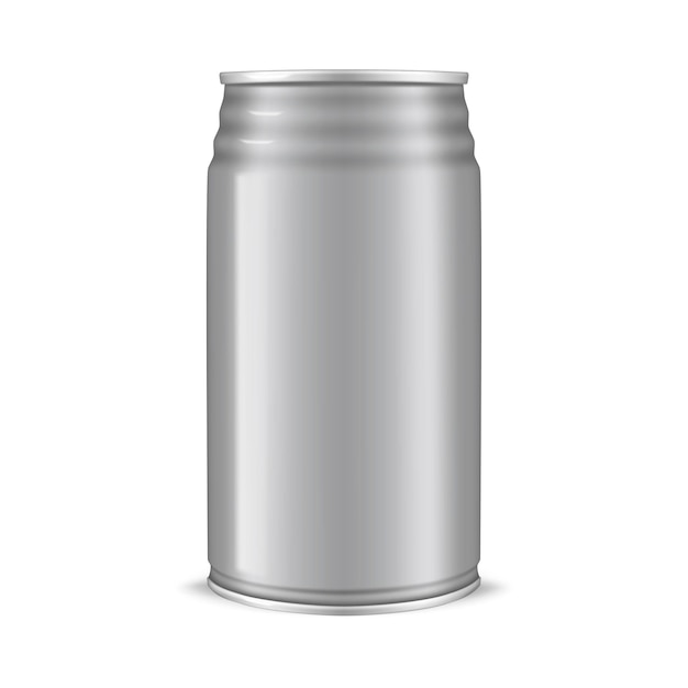 Drink aluminum can with ribbed top realistic mockup Blank beverage packaging template for design