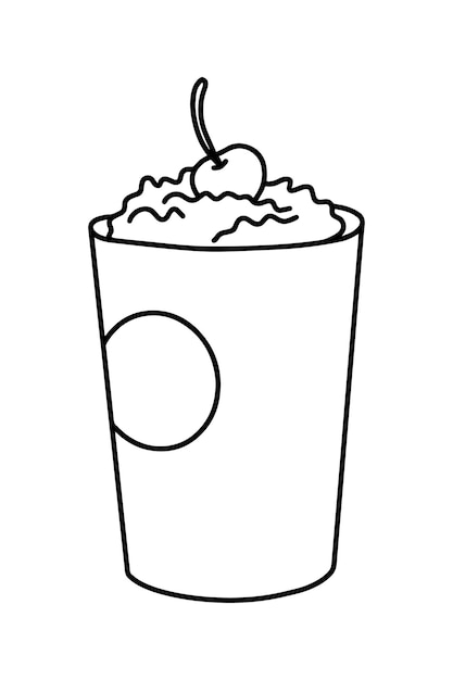 Drink with cream and cherry in a glass refreshing doodle linear cartoon coloring