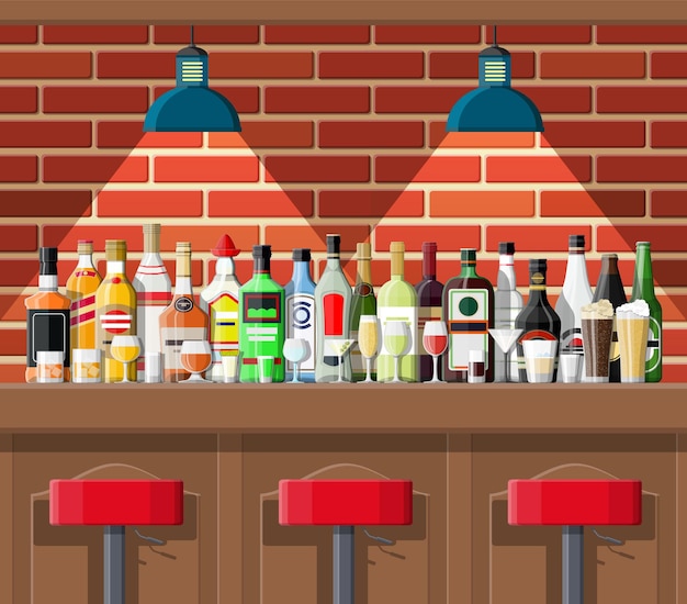 Vector drinking establishment. interior of pub, cafe or bar